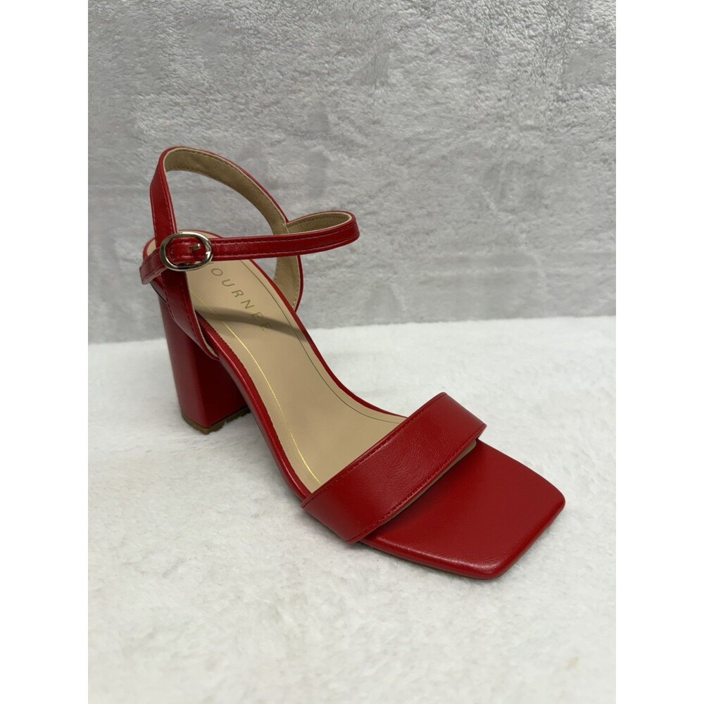 Journee Collection Tivona Red Block Heel Ankle Strap Sandals Women’s Size 6